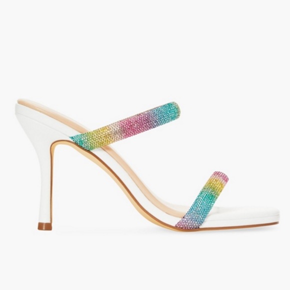NIB Pastel Rainbow Rhinestone Sandal Heels - Picture 3 of 8